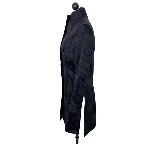 Tei Mei Shanghai Jacket Womens Vintage Asian Motif Embossed Covered Button Black - Picture 3 of 16